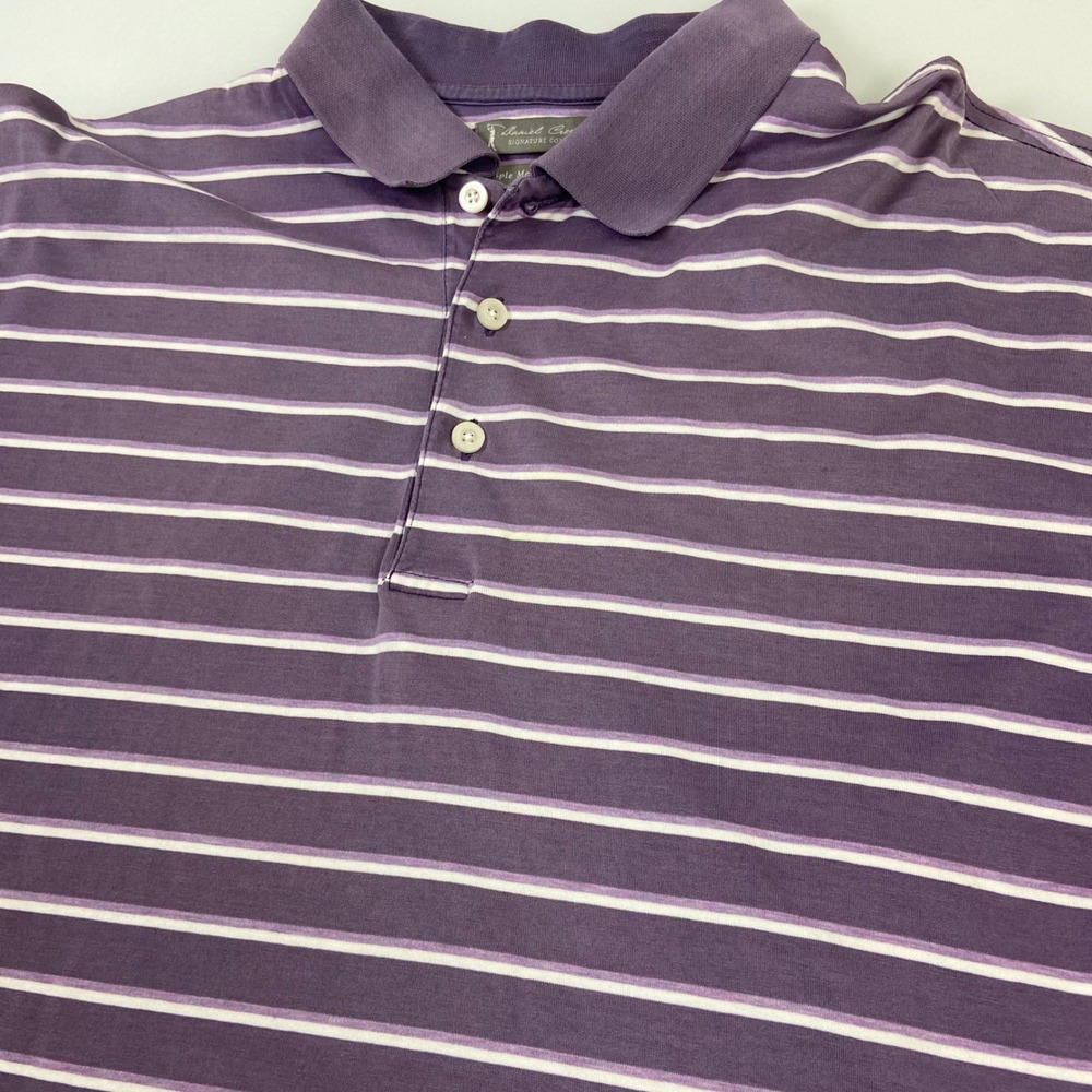 Daniel Cremieux Mens Medium‎ Triple Mercerized Cotton Purple Striped Polo Shirt